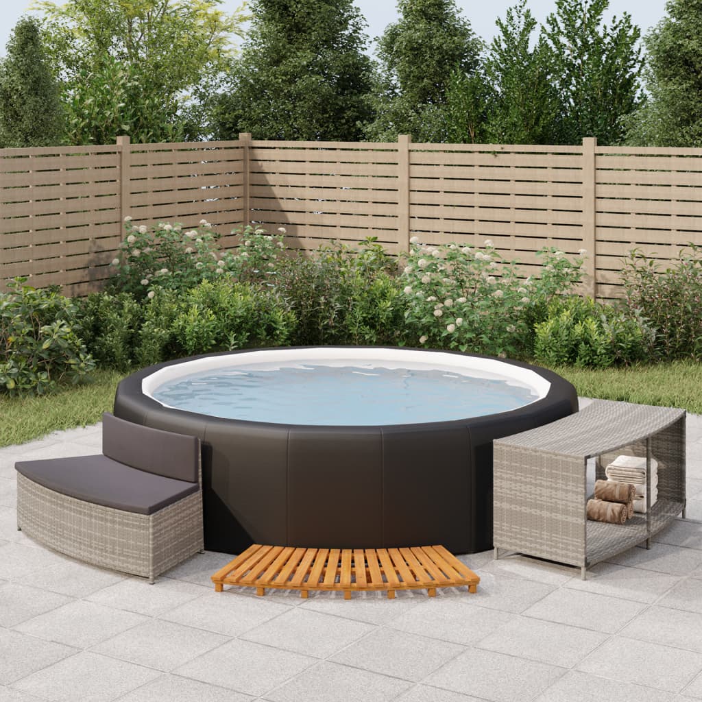 vidaXL Hot Tub Surround Gray Poly Rattan and Solid Wood Acacia