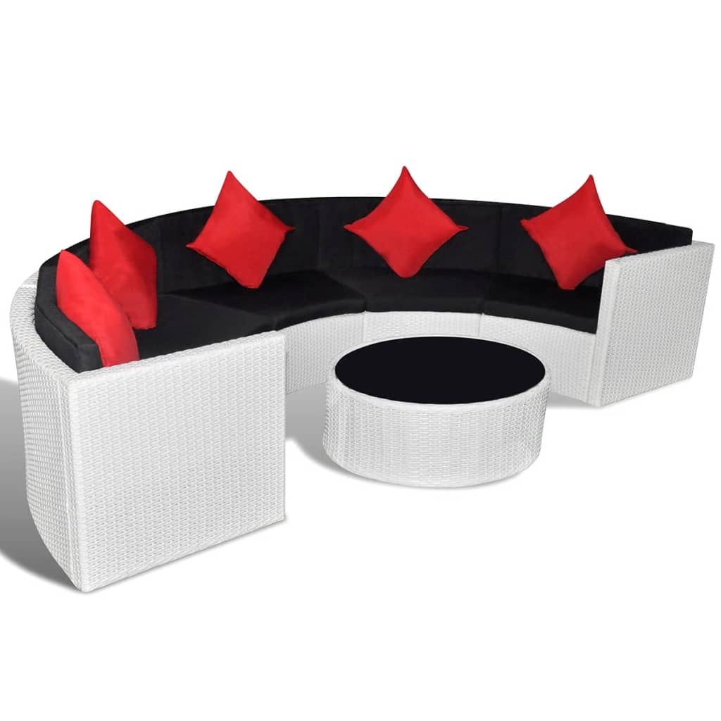 vidaXL 6 Piece Patio Lounge Set with Cushions Poly Rattan White