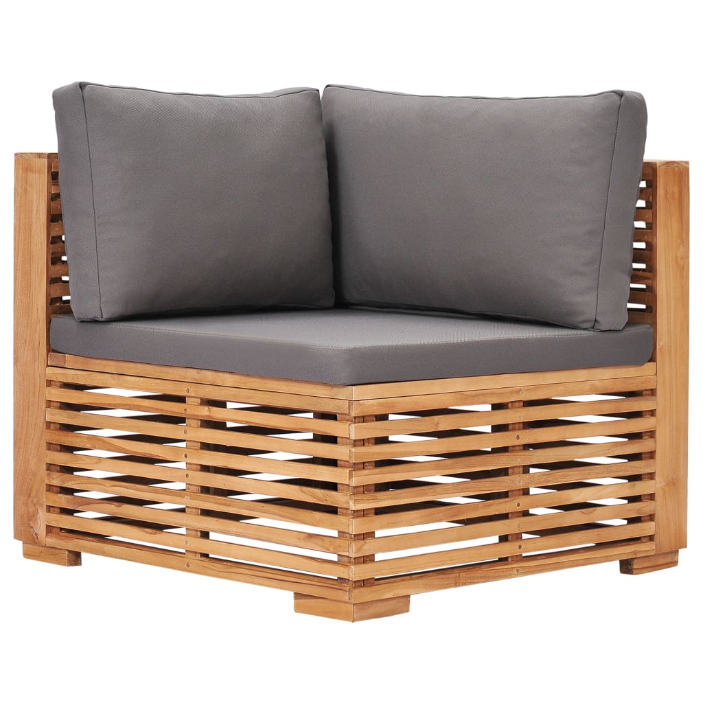 vidaXL Patio Corner Sofa with Gray Cushion Solid Teak Wood