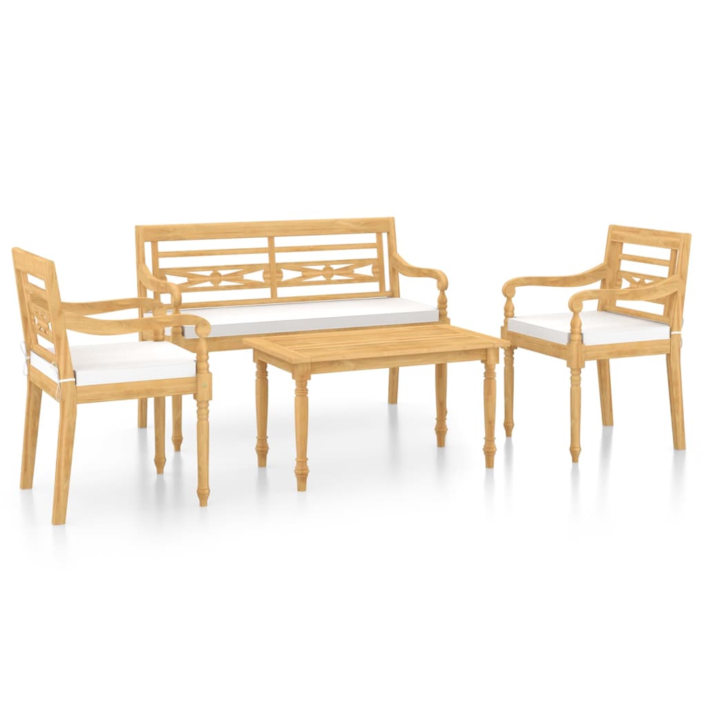 vidaXL 4 Piece Patio Dining Set with Cushions Solid Teak Wood