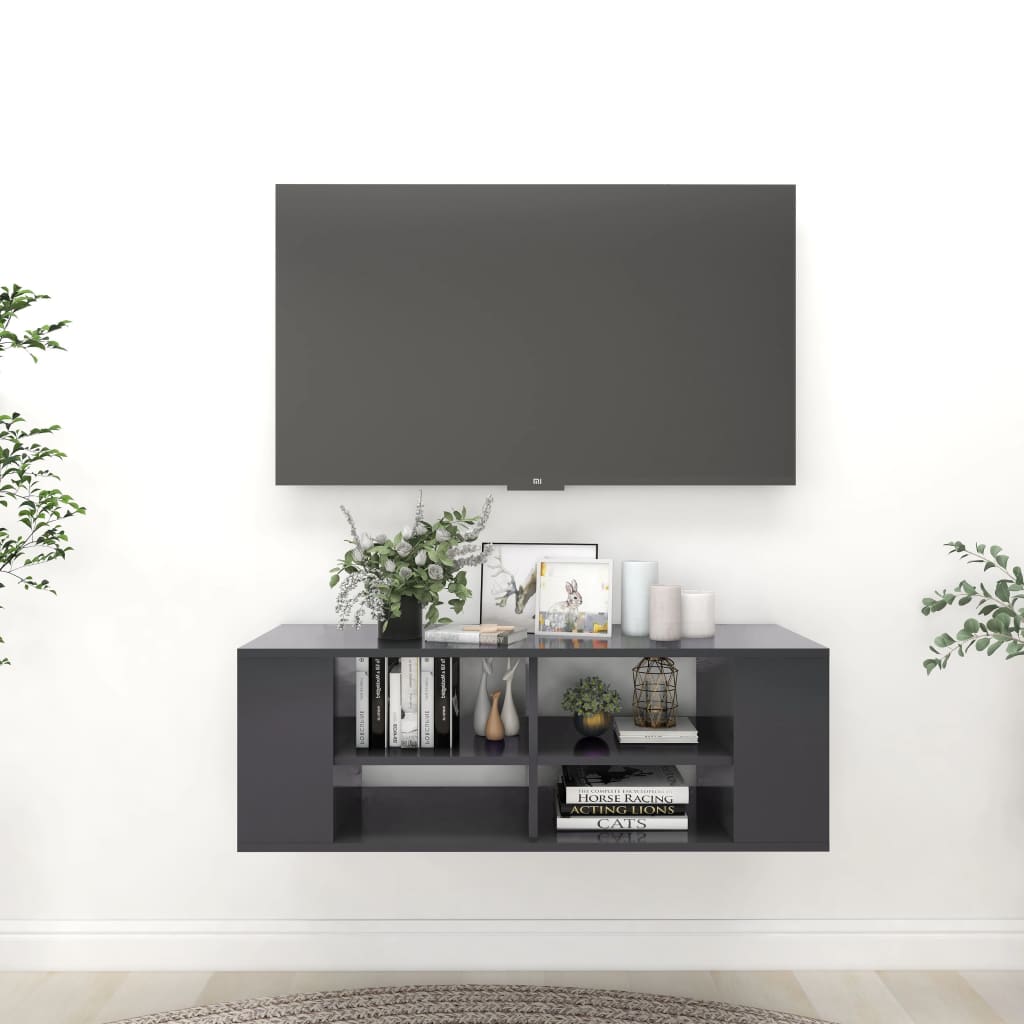 vidaXL Wall-Mounted TV Cabinet Gray 40.2"x13.8"x13.8" Engineered Wood