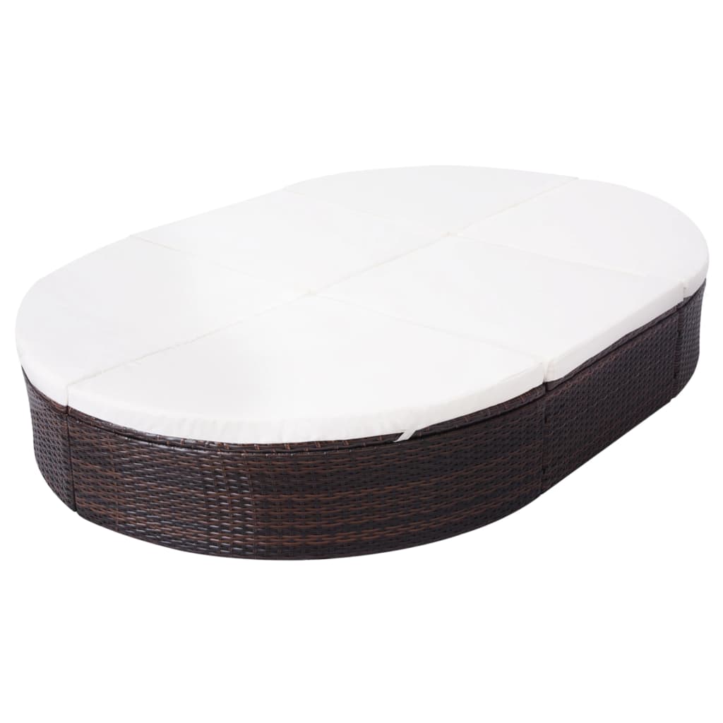 vidaXL Patio Lounge Bed with Cushion Poly Rattan Brown