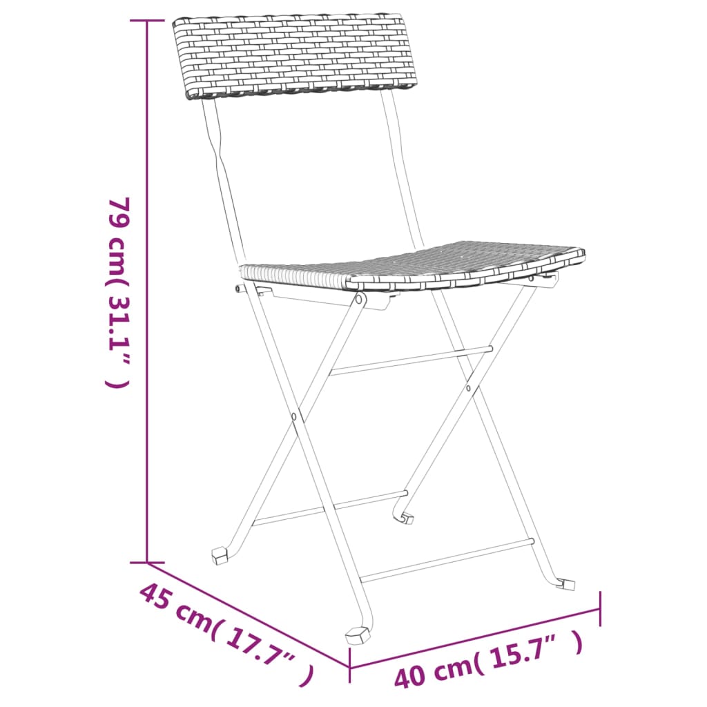 vidaXL Folding Bistro Chairs 8 pcs Gray Poly Rattan and Steel