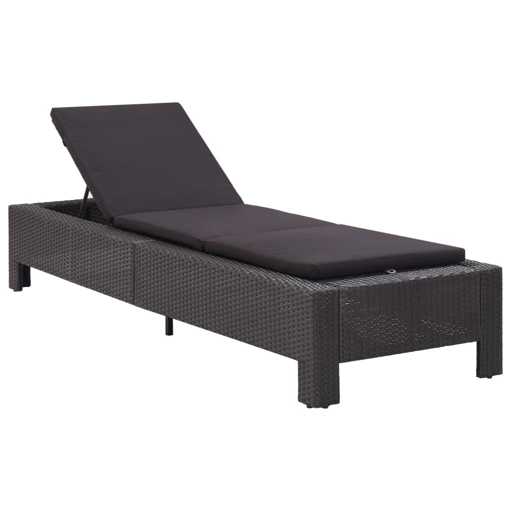 vidaXL Sunbed with Cushion Black Poly Rattan