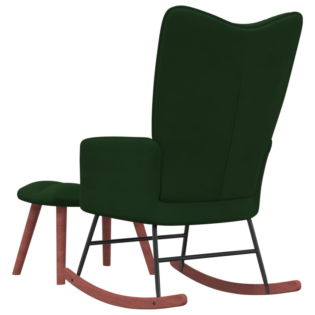 vidaXL Rocking Chair with a Stool Dark Green Velvet