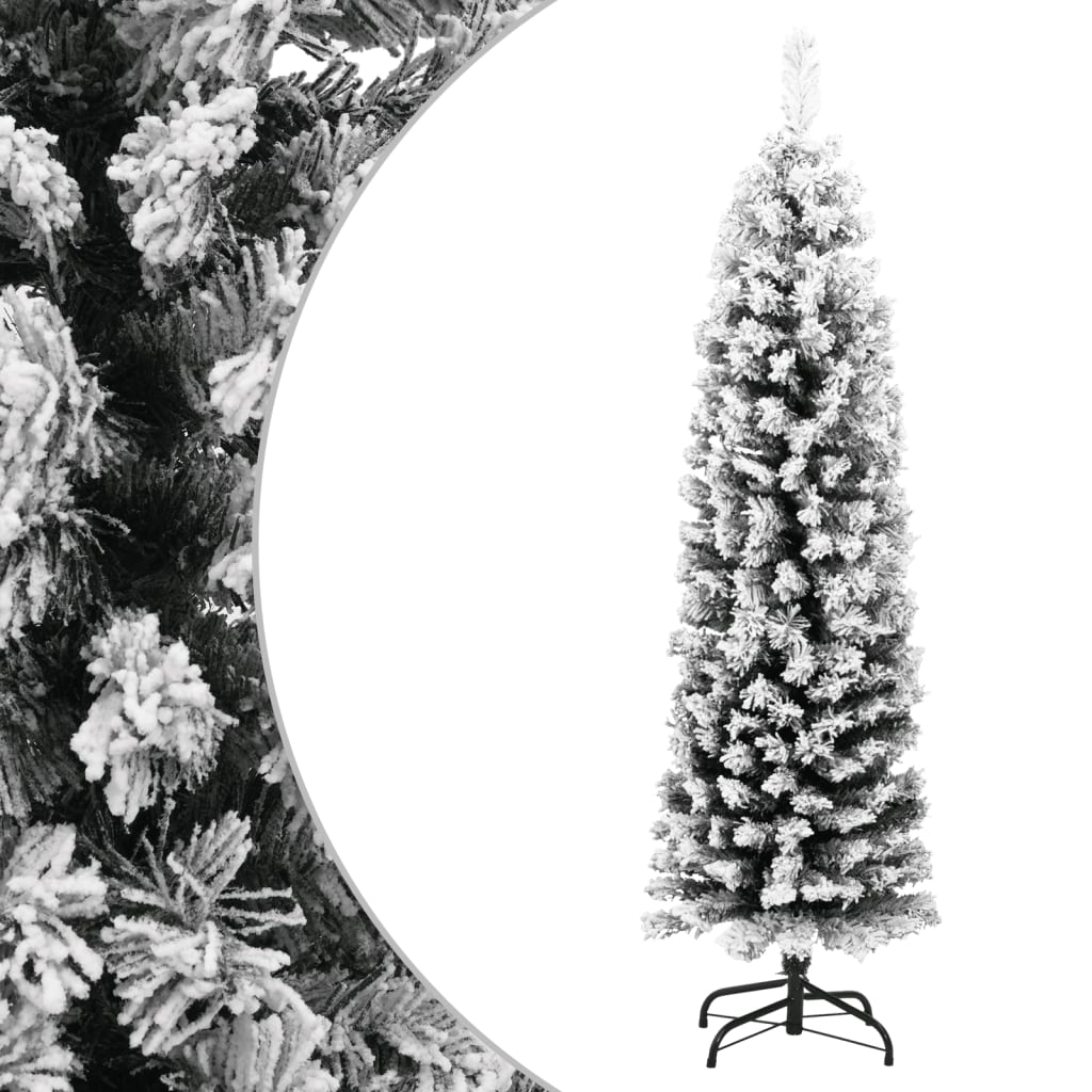 vidaXL Slim Artificial Christmas Tree with Flocked Snow Green 5 ft PVC