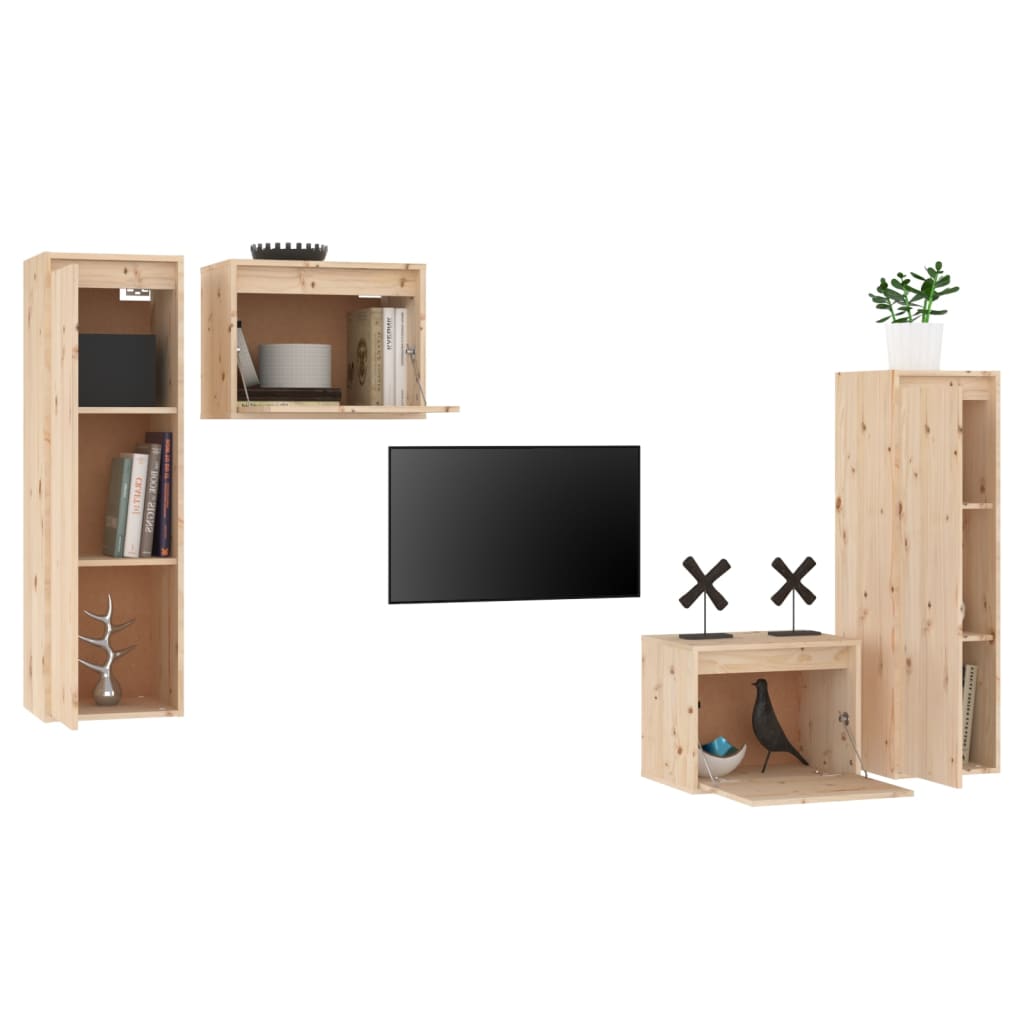 vidaXL TV Stands 4 Pcs Solid Wood Pine