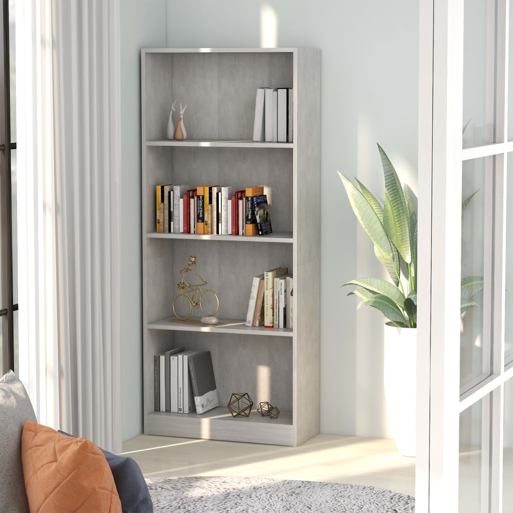 vidaXL 4-Tier Book Cabinet Concrete Gray 23.6"x9.4"x55.9" Chipboard