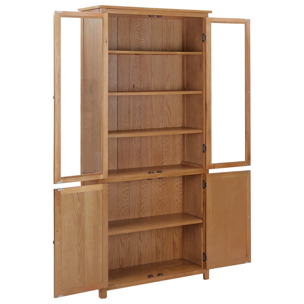vidaXL Bookcase with 4 Doors 35.4"x13.8"x78.7" Solid Oak Wood and Glass
