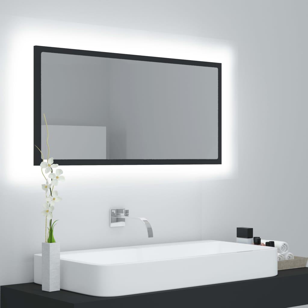 vidaXL LED Bathroom Mirror Gray 35.4"x3.3"x14.6" Acrylic