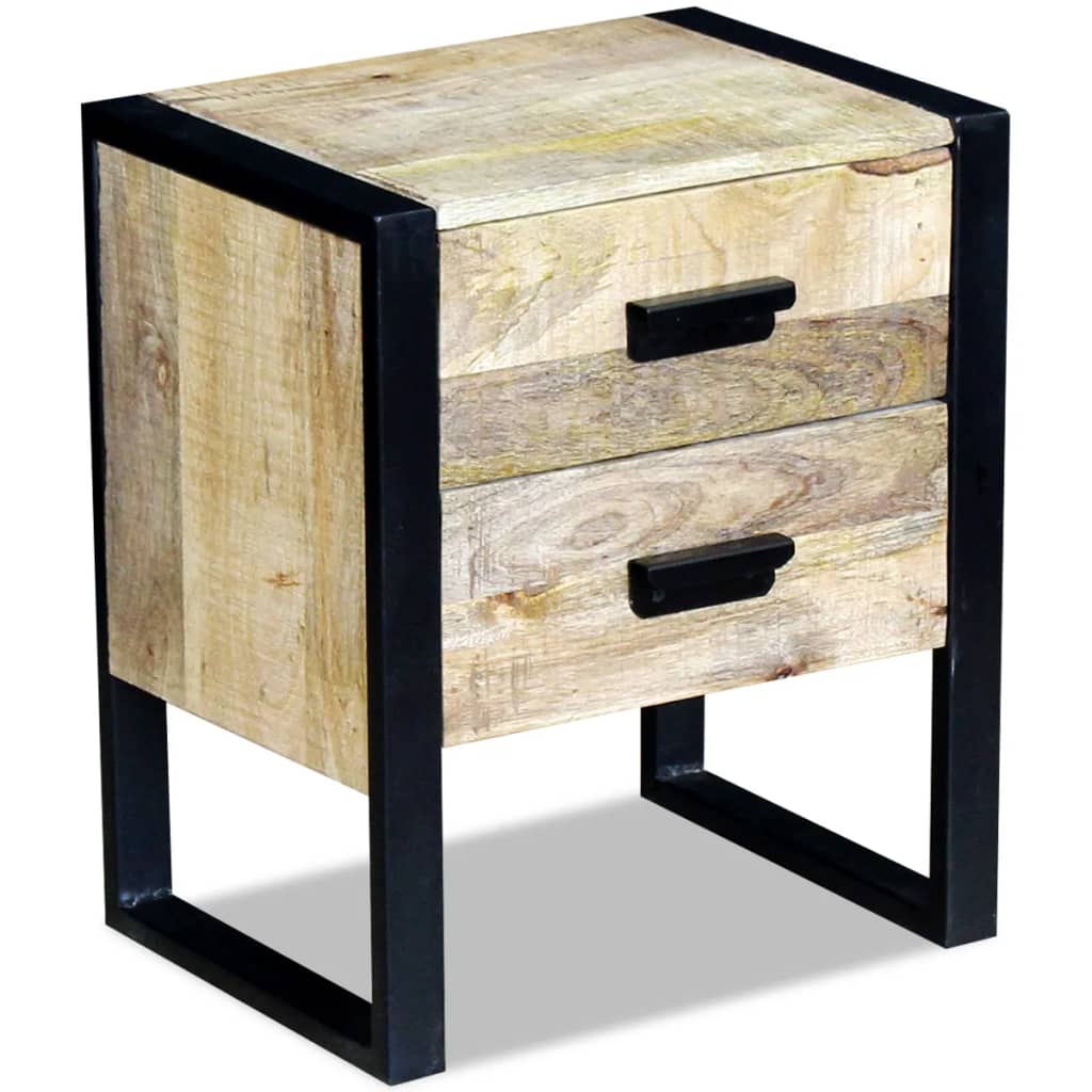 vidaXL Side Table with 2 Drawers Solid Mango Wood 17"x13"x20"