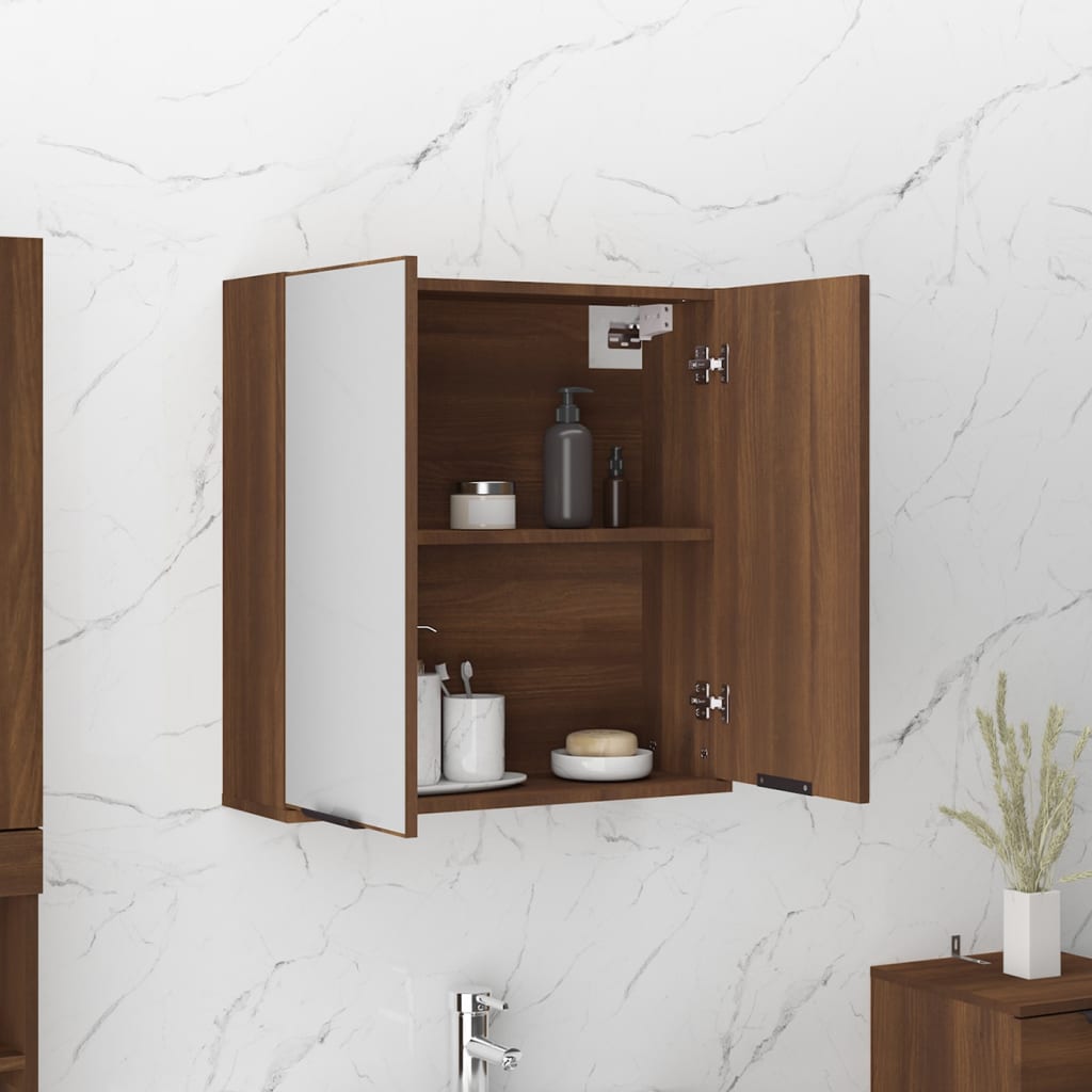 vidaXL Bathroom Mirror Cabinet Brown Oak 25.2"x7.9"x26.4"