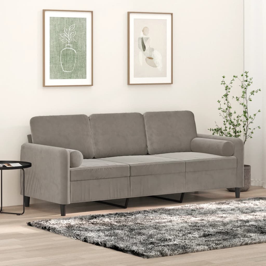 vidaXL 3-Seater Sofa with Pillows&Cushions Light Gray 70.9" Velvet