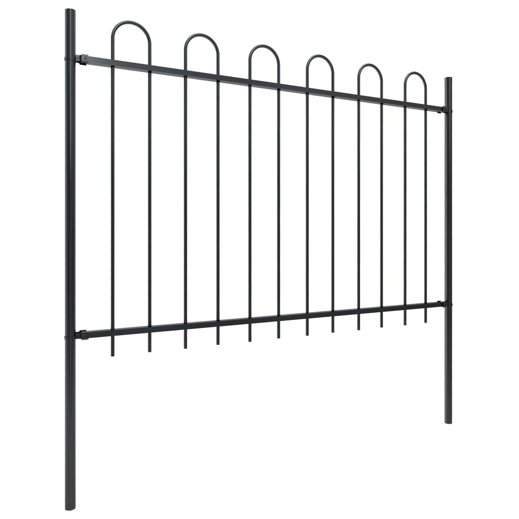 vidaXL Garden Fence with Hoop Top Steel 50.2' Black