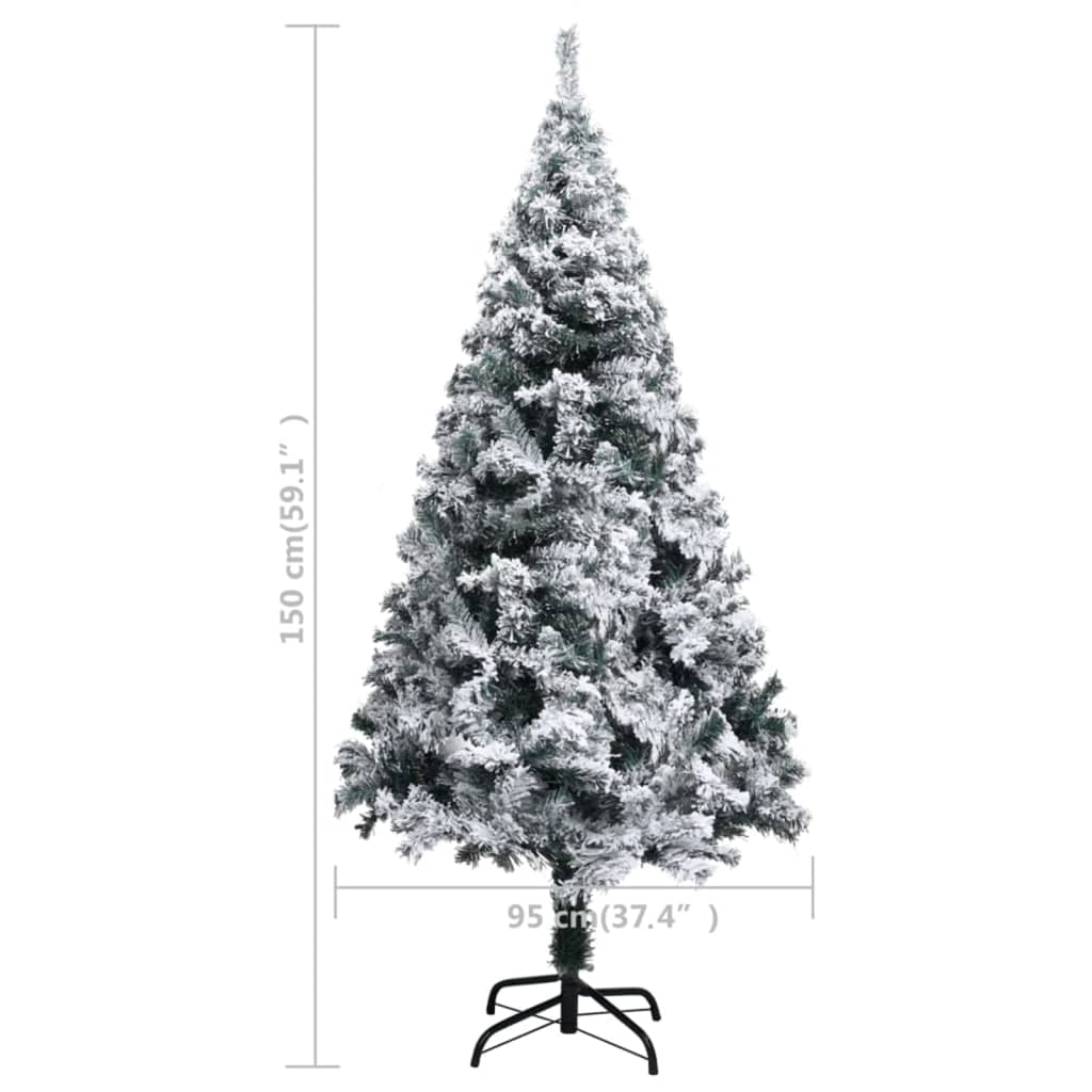 vidaXL Artificial Pre-lit Christmas Tree with Flocked Snow Green 59.1"