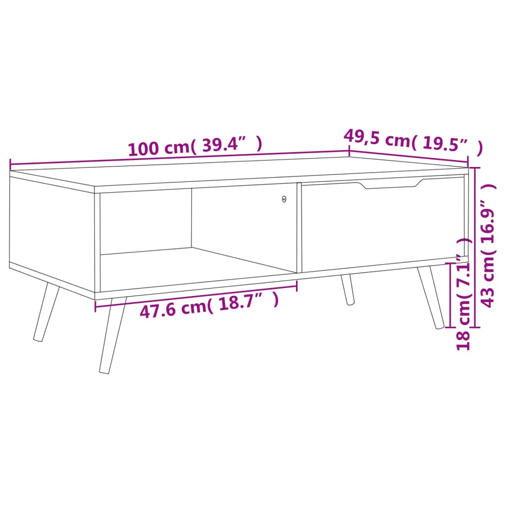 vidaXL Coffee Table Concrete Gray 39.4"x19.5"x16.9" Chipboard