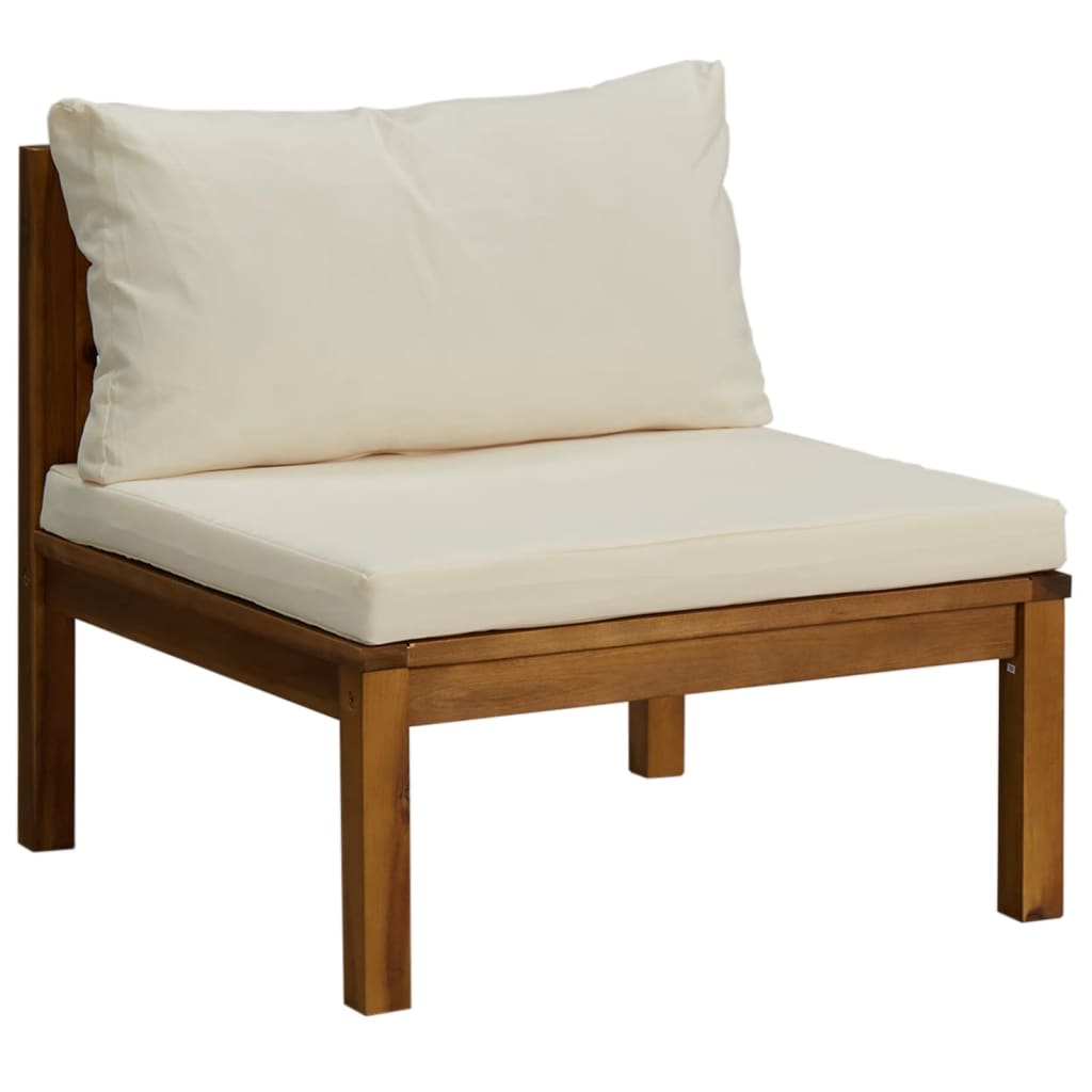 vidaXL Sectional Middle Sofa with Cream White Cushion Acacia Wood