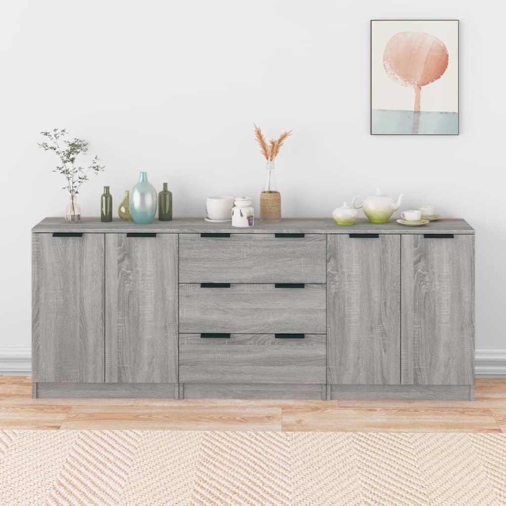 vidaXL 3 Piece Sideboards Gray Sonoma Engineered Wood