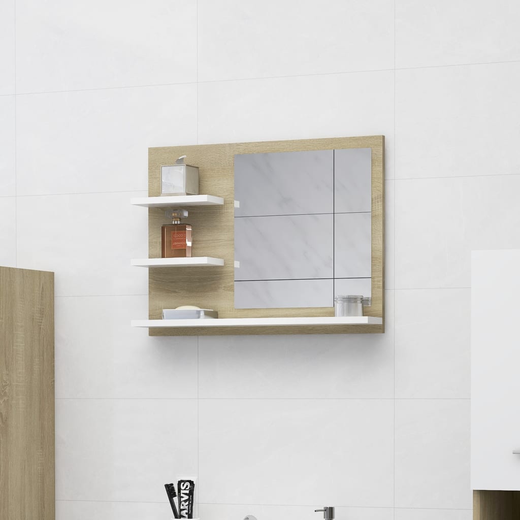 vidaXL Bathroom Mirror White and Sonoma Oak 23.6"x4.1"x17.7" Chipboard