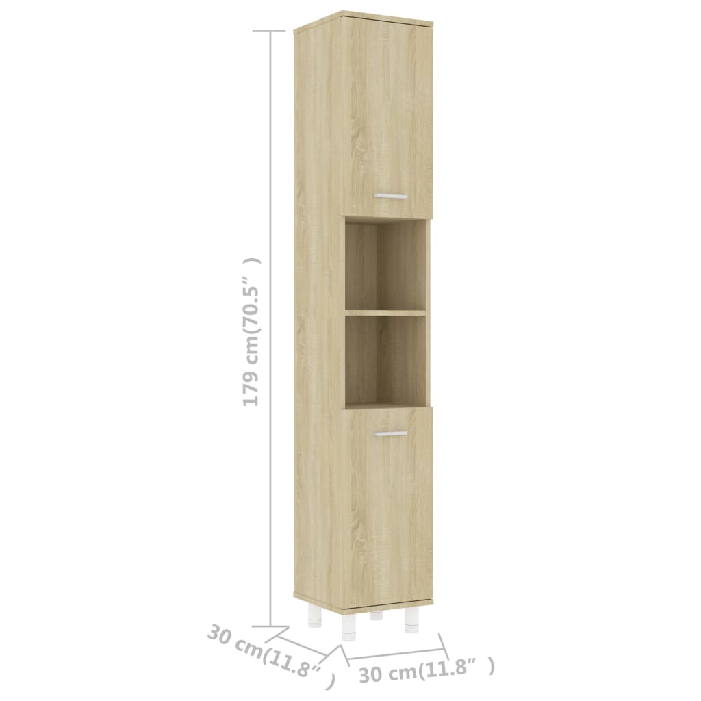 vidaXL Bathroom Cabinet Sonoma Oak 11.8"x11.8"x70.5" Engineered Wood