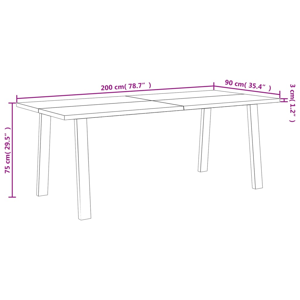 vidaXL Dining Table 78.7"x35.4"x29.5" Solid Wood Acacia