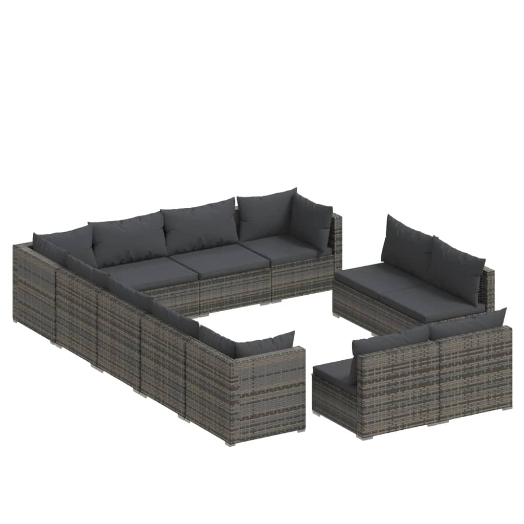 vidaXL 12 Piece Garden Lounge Set with Cushions Gray Poly Rattan