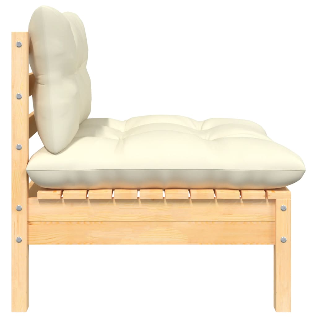 vidaXL 3 Piece Patio Lounge Set with Cream Cushions Solid Pinewood