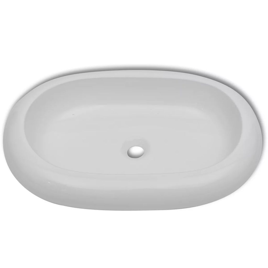 vidaXL Luxury Ceramic Basin Oval-shaped White 24.8"x16.5"