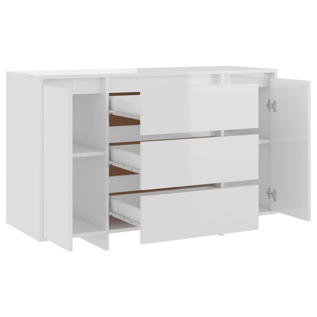 vidaXL Sideboard with 3 Drawers High Gloss White 47.2"x16.1"x29.5" Engineered Wood