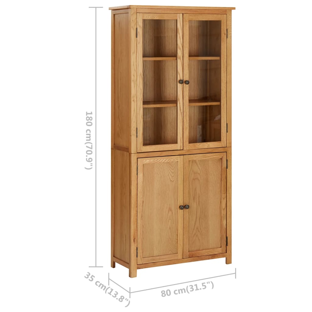 vidaXL Bookcase 4 Doors 31.5"x13.8"x70.9" Solid Oak Wood and Glass