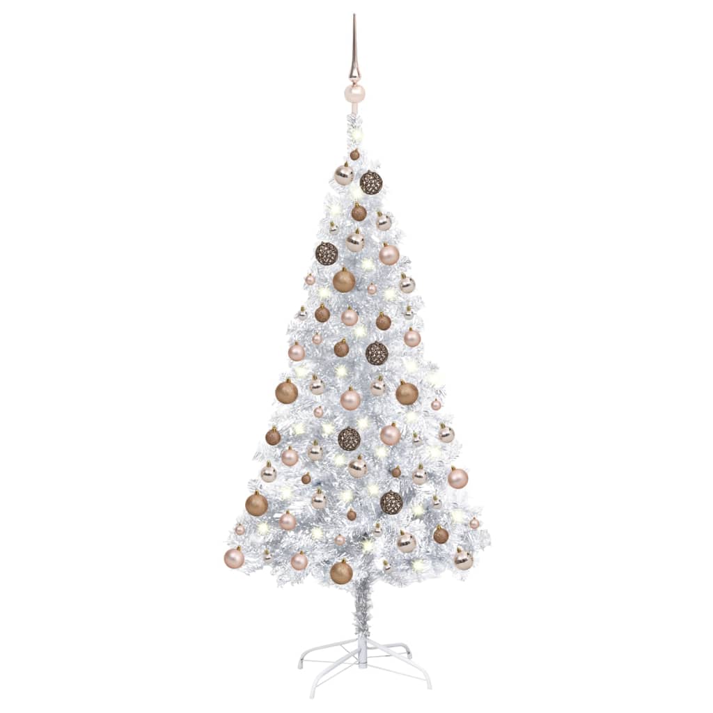vidaXL Artificial Christmas Tree with LEDs&Ball Set Silver 47.2" PET