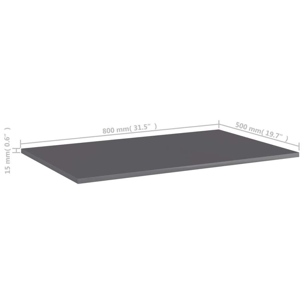 vidaXL Bookshelf Boards 8 pcs High Gloss Gray 31.5"x19.7"x0.6" Engineered Wood