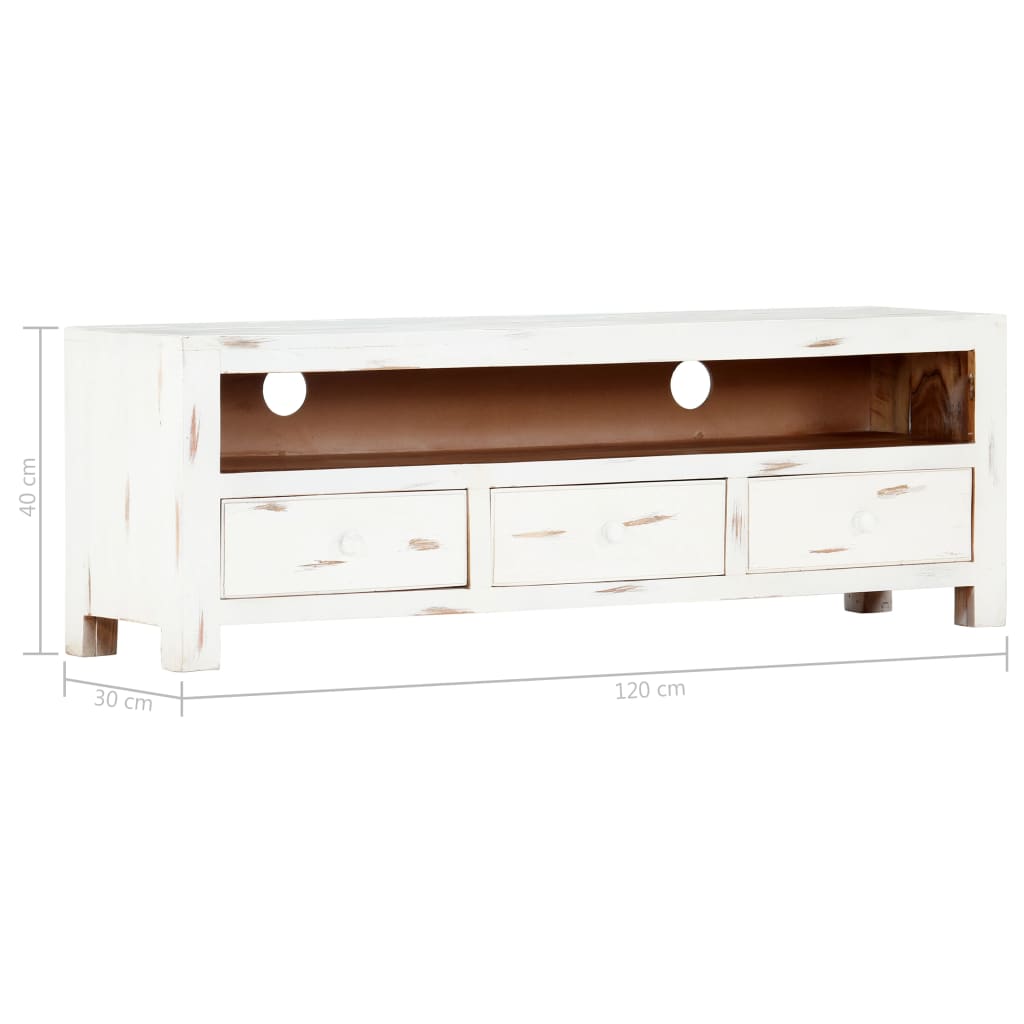 vidaXL TV Cabinet White 47.2"x11.8"x15.7" Solid Acacia Wood