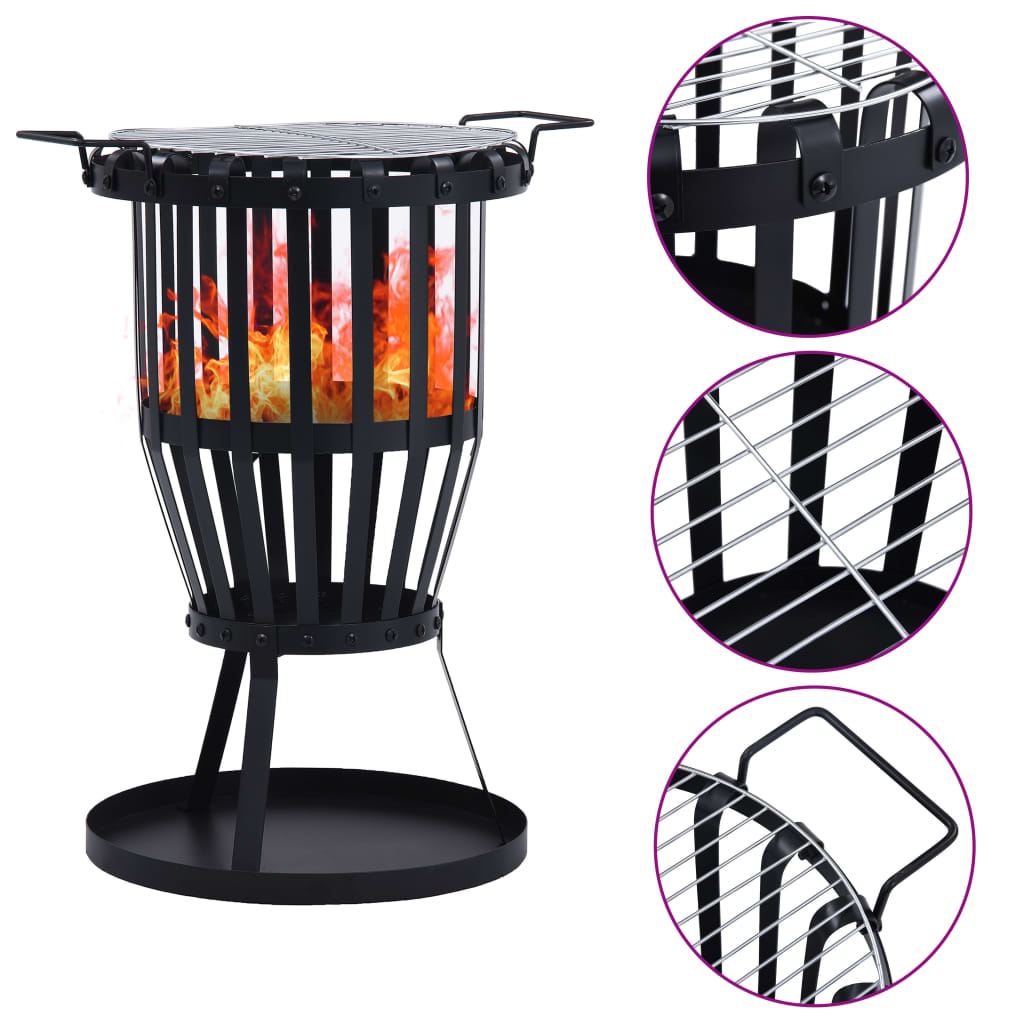 vidaXL Garden Fire Pit Basket with BBQ Grill Steel 19"