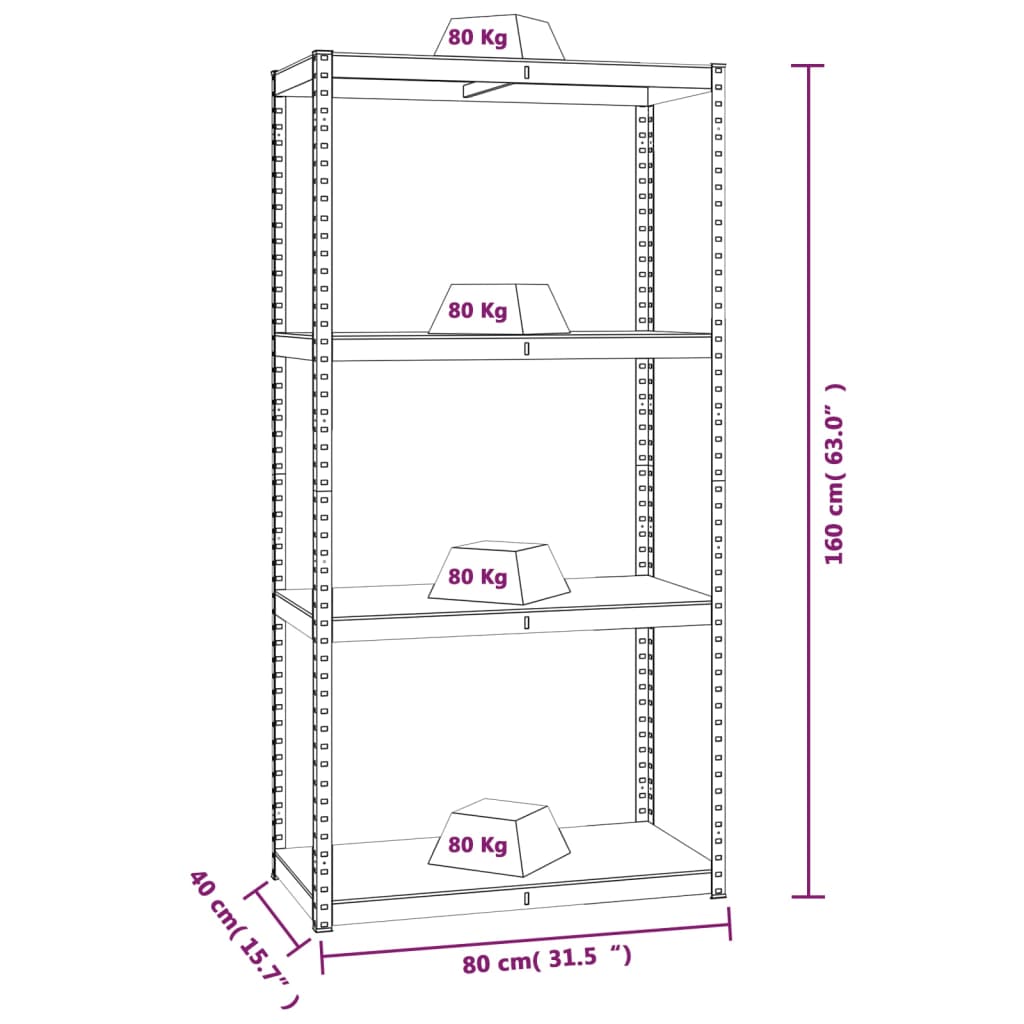 vidaXL 4-Layer Storage Shelf Anthracite Steel&Engineered Wood