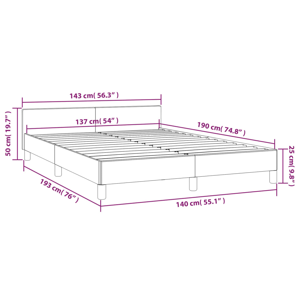 vidaXL Bed Frame with Headboard Dark Gray 53.9"x74.8" Full Velvet