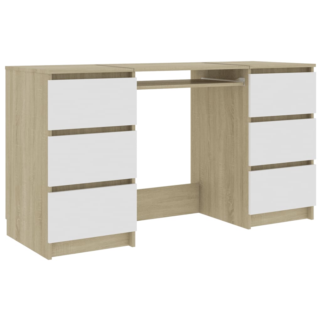 vidaXL Writing Desk White and Sonoma Oak 55.1"x19.7"x30.3" Engineered Wood