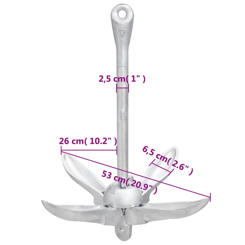 vidaXL Folding Anchor Silver 17.6 lb Malleable Iron