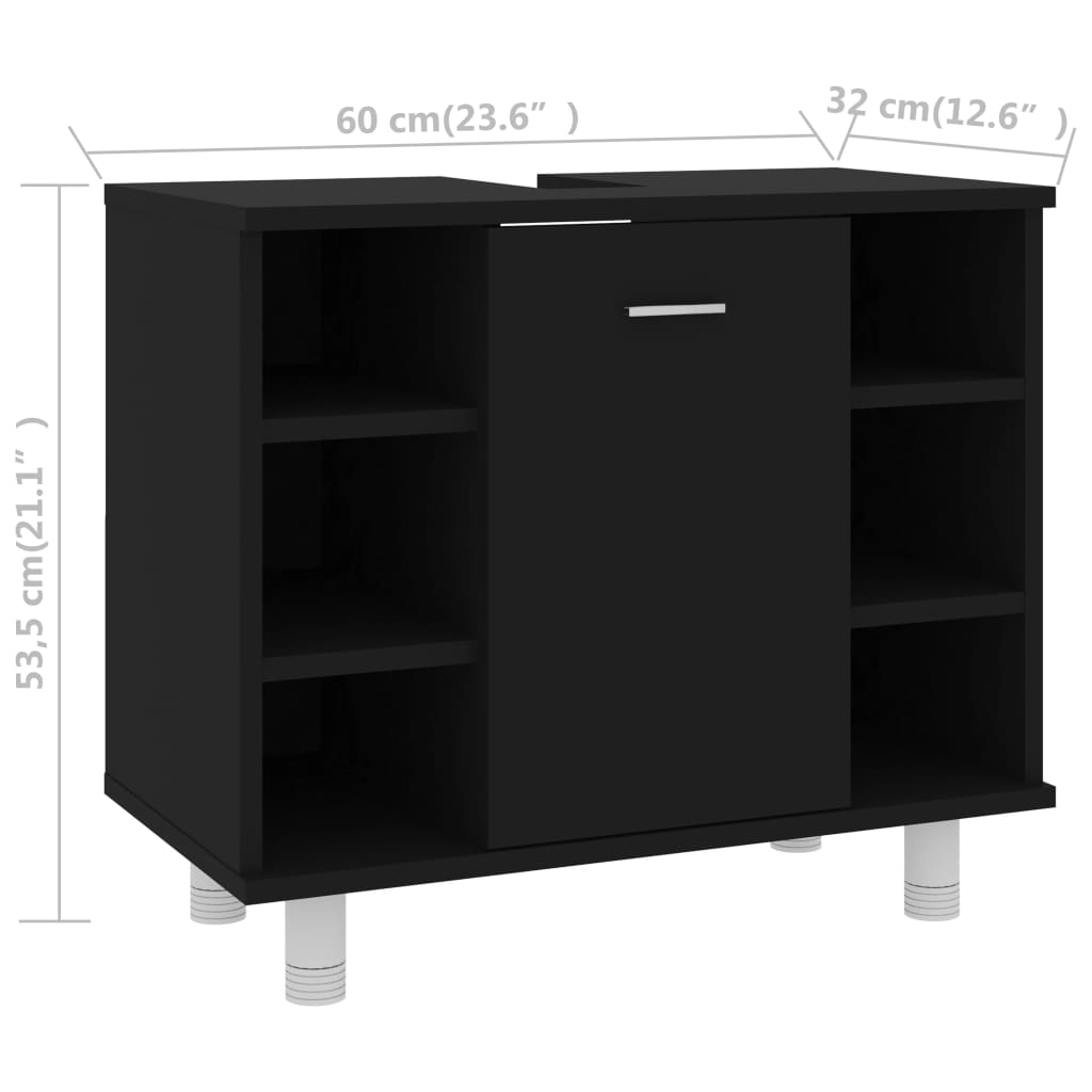 vidaXL Bathroom Cabinet Black 23.6"x12.6"x21.1" Engineered Wood