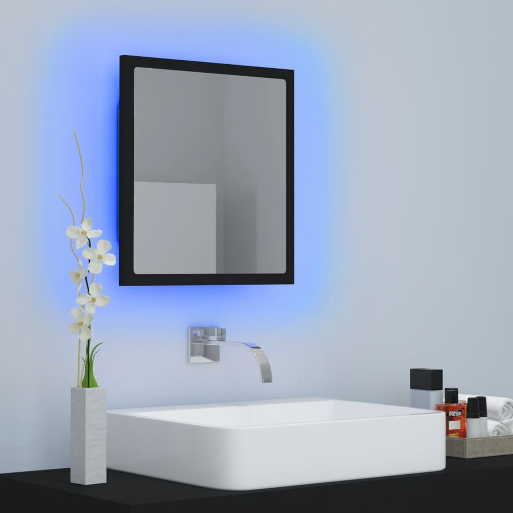 vidaXL LED Bathroom Mirror Black 15.7"x3.3"x14.6" Chipboard