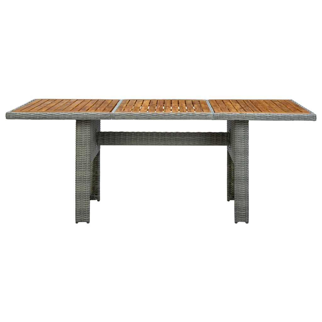 vidaXL Patio Table Light Gray Poly Rattan and Solid Acacia Wood