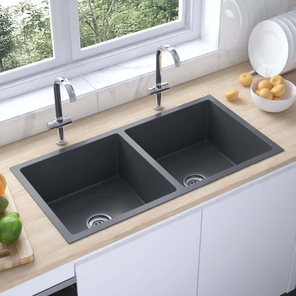 vidaXL Handmade Kitchen Sink Black Stainless Steel