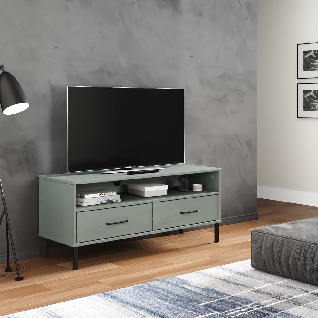 vidaXL TV Cabinet with Metal Legs Gray Solid Wood Pine OSLO