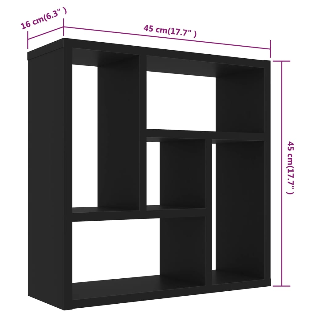 vidaXL Wall Shelf Black 17.8"x6.3"x17.8" Engineered Wood