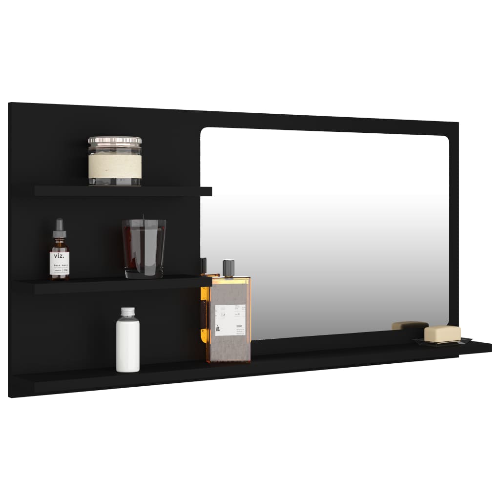vidaXL Bathroom Mirror Black 35.4"x4.1"x17.7" Engineered Wood