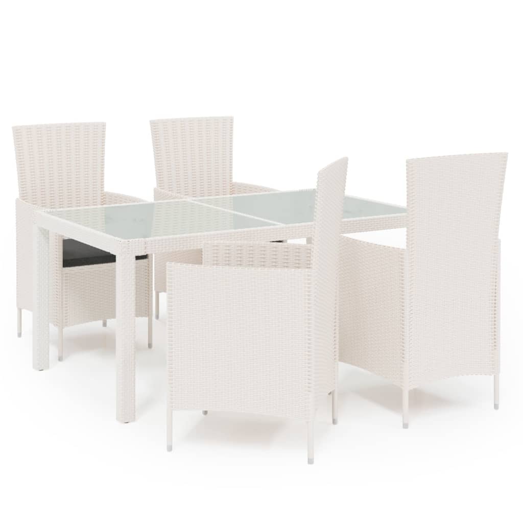 vidaXL 5 Piece Patio Dining Set with Cushions Poly Rattan White
