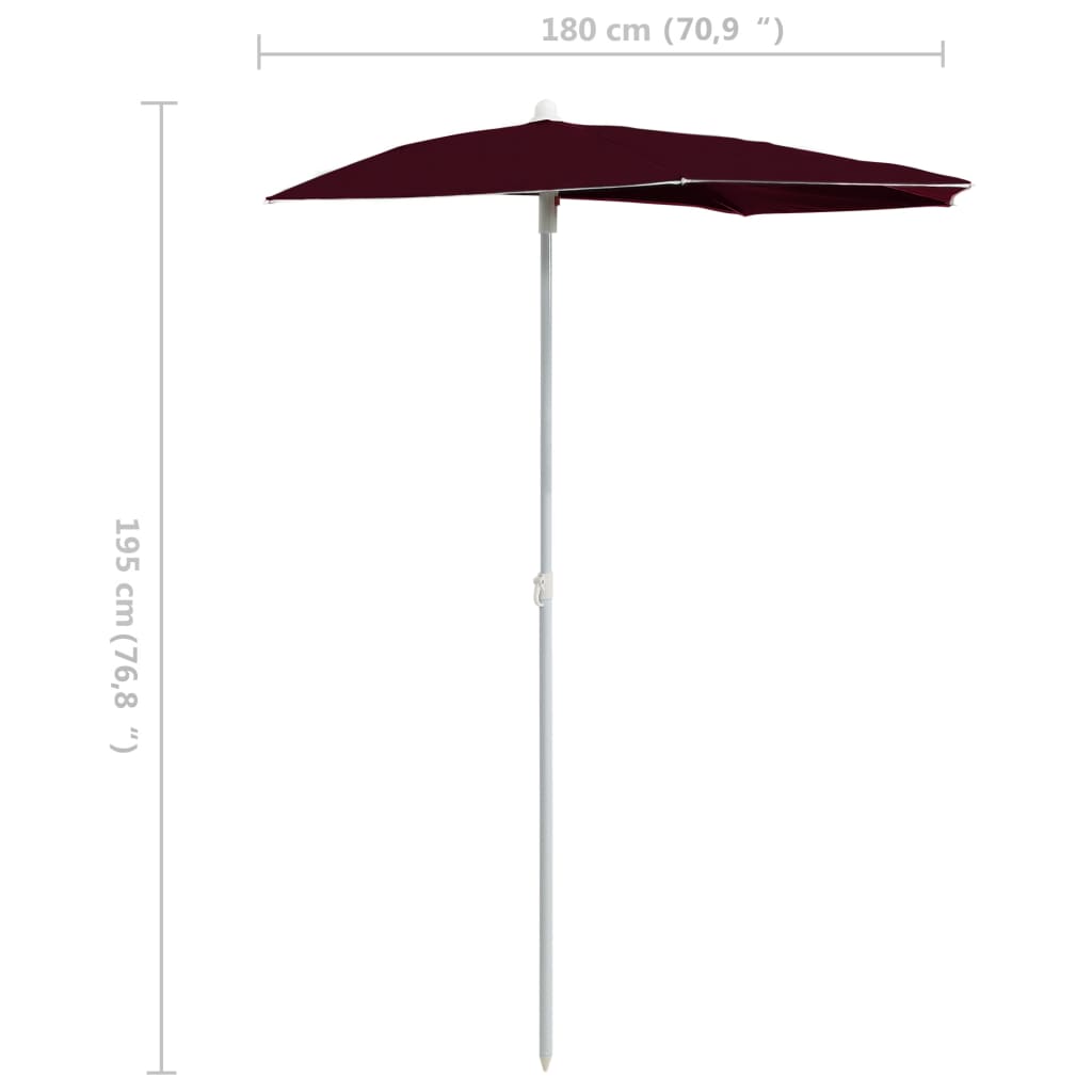 vidaXL Garden Half Parasol with Pole 70.9"x35.4" Bordeaux Red