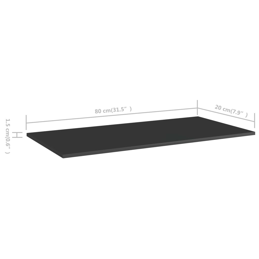 vidaXL Bookshelf Boards 8 pcs High Gloss Black 31.5"x7.9"x0.6" Chipboard