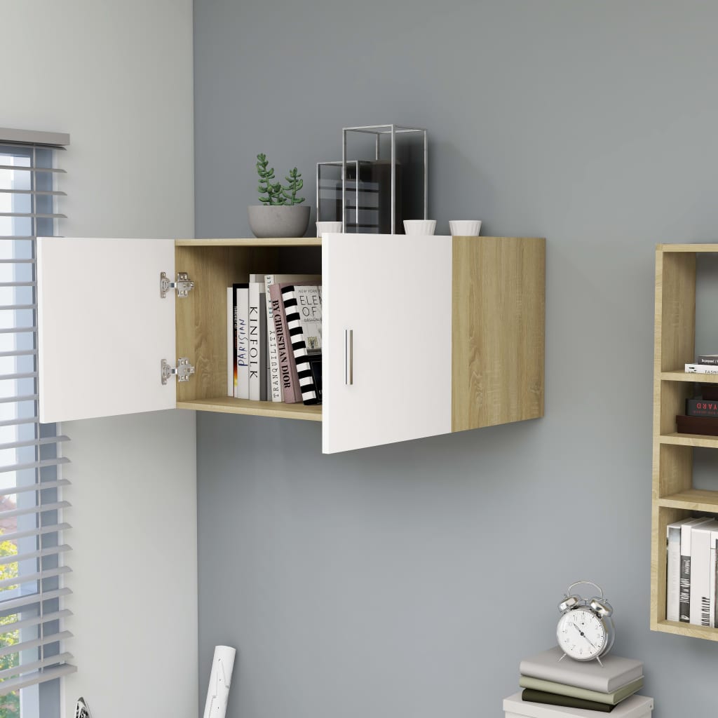vidaXL Wall Mounted Cabinet White and Sonoma Oak 31.5"x15.4"x15.7" Chipboard