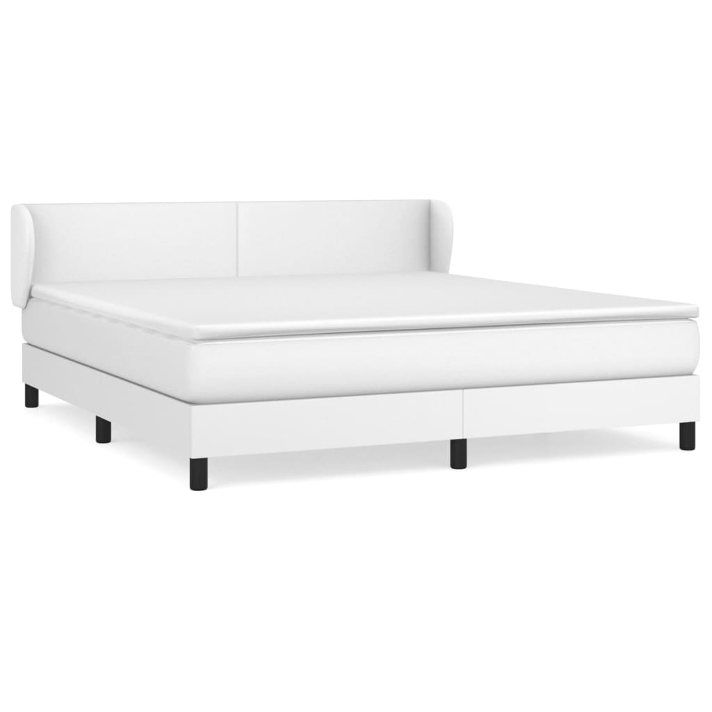 vidaXL Box Spring Bed with Mattress White Queen Faux Leather